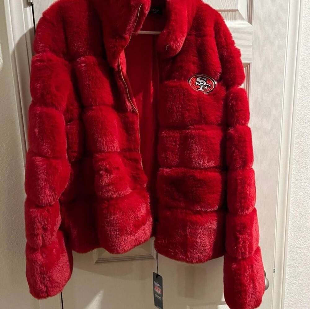 San Francisco 49ers Cuce Rhinestone Faux Fur Full-Zip Jacket